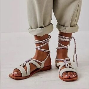 Free People Women's Linden Wrap Sandals in Cream, Tan, Purple 38 sz 7.5